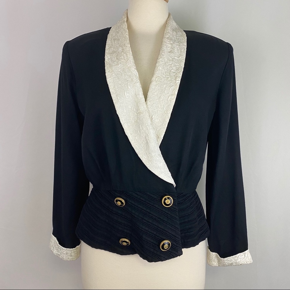 Sheri Martin Womens Black Ivory Blazer Long Sleeve